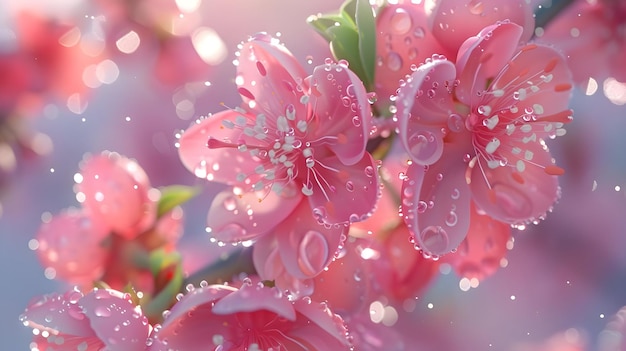 transparent background psd pink flowers in the rain