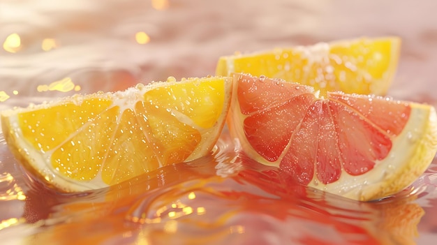 transparent background with isolated slices of orange and grapefruit on a table