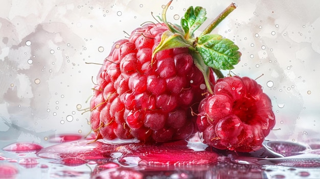 Transparent background with watercolor raspberry