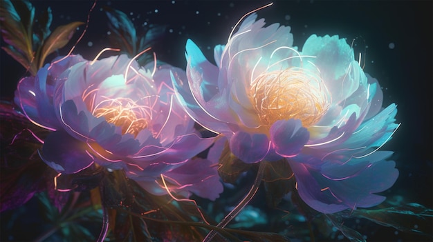 Transparent bright colorful flowers abstract futuristic flower art generative ai