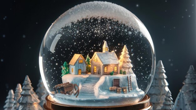 Photo transparent bright snow globe with snowfall gloss snowy dome acrylic decorative toy with shining