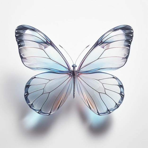 Transparent Butterfly Realistic Photo on White Background