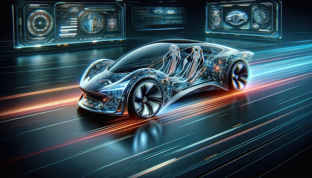 Photo transparent car concept that exhibits the inner workings of an electric vehicle it seems to blend advanced technology with highperformance vehicle design