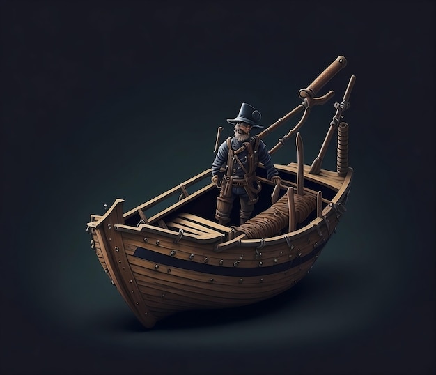 Transparent Cartoon Wood Cutter Building a Magical Wooden Boat with Neo Effects Generative AI