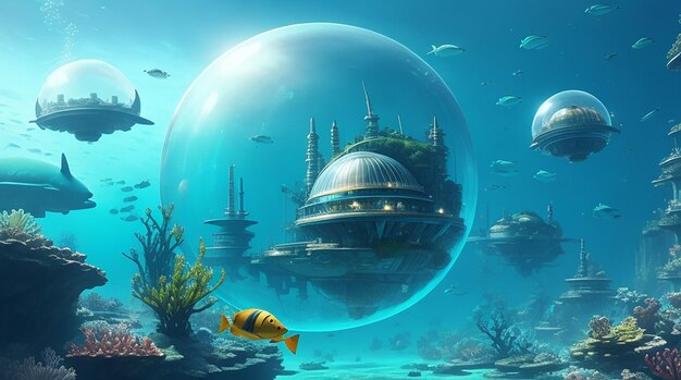 Photo transparent domes and marine life