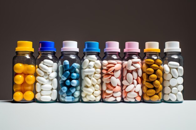 Transparent Empty pills bottles on table Generate Ai