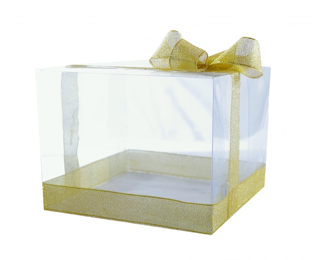 Transparent gift box with golden ribbon