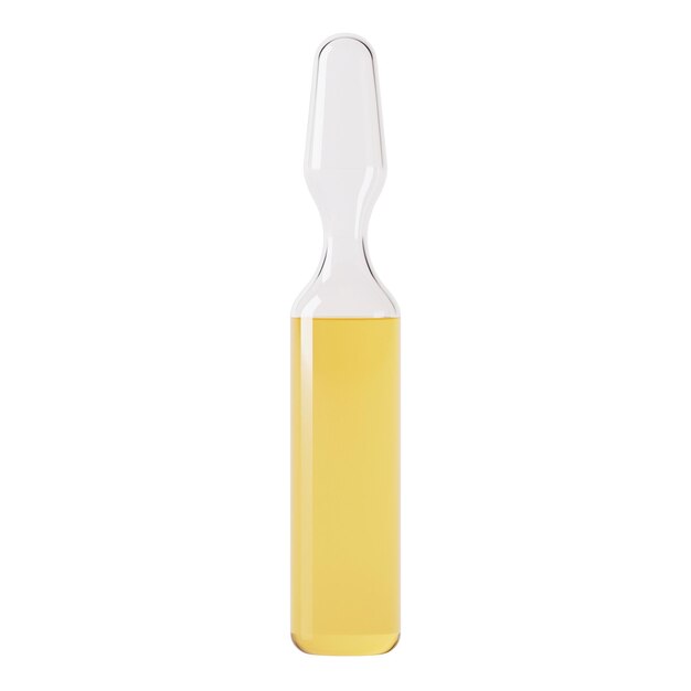 Transparent glass ampoule. Ampoule with medicine on a white background. 3D rendering.