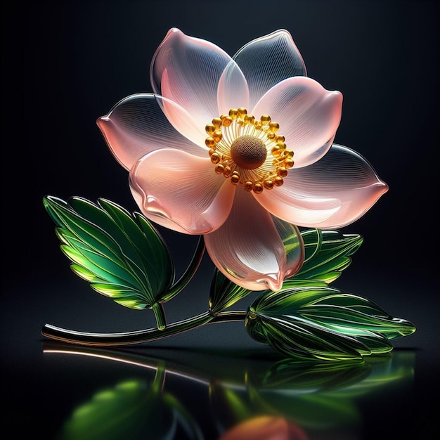 A transparent glass daisy flower blushing pink gold center photography ai generated