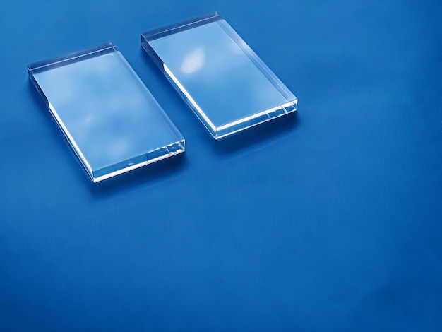 Transparent glass device on blue background future technology and abstract screen mockup design