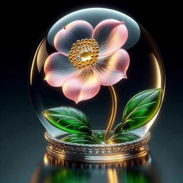 A transparent glass rose flower blushing pink gold center photography ai generated