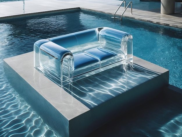 Photo a transparent glass sofa on a swimming pool