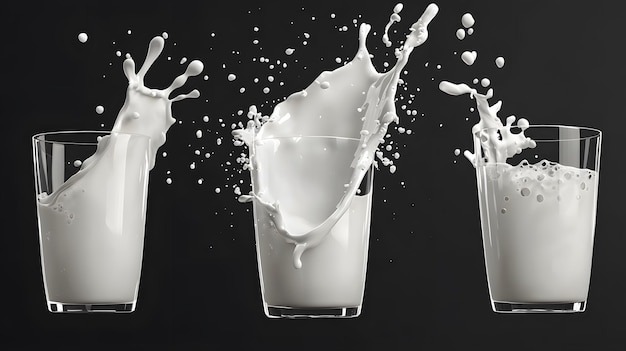 Transparent isolated milk pouring in photorealistic style