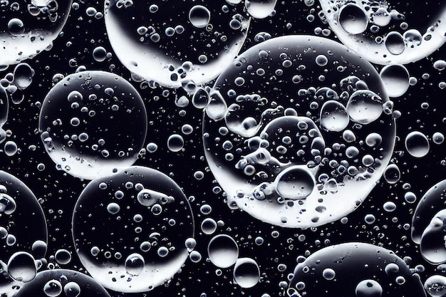 Transparent large water bubbles with oxygen on black background