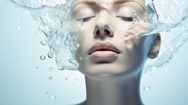 Transparent liquid water bubbles facial skin care