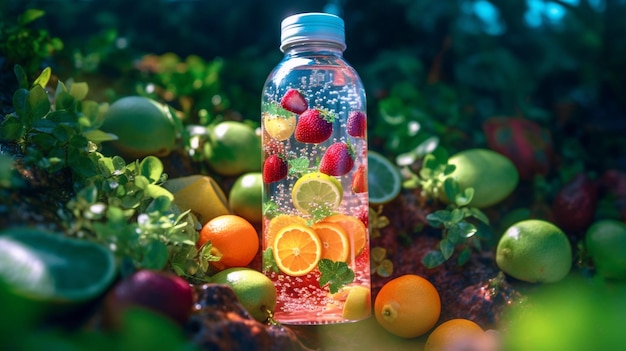 a transparent plastic bottle filled with refreshing and colorful fruit AI generated