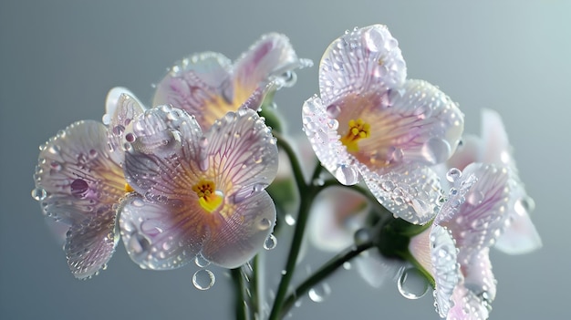 transparent psd a bouquet of purple and white flowers with water droplets