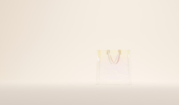 Transparent shopping bags floating on beige background Shopping online payment concept 3d render