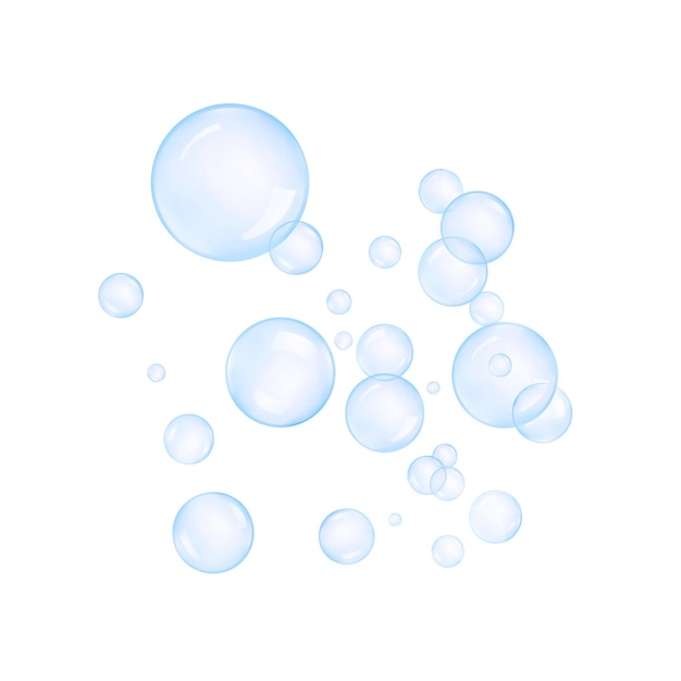 Transparent soap or water bubbles on a white background