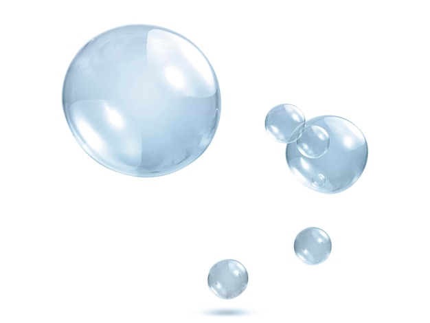 Transparent soap or water bubbles on a white background