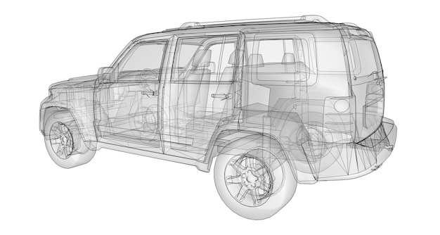 Photo transparent suv with simple straight lines of the body. 3d rendering.