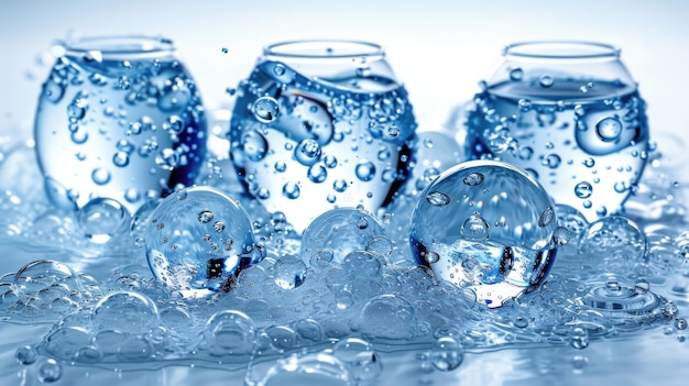 Photo transparent vessels overflow with bubbles creating a mesmerizing watery display