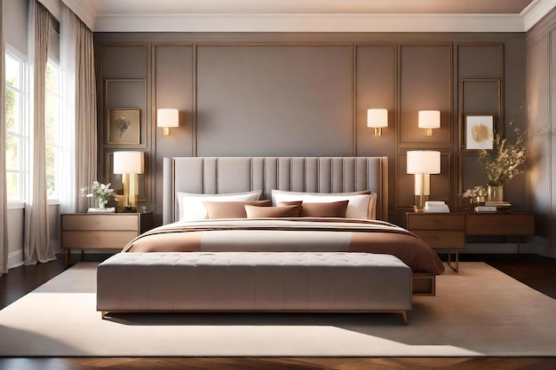 Transport yourself to a virtual realm of beauty with a 3D rendering of an elegant bedroom