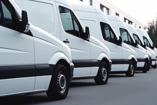 Transporting service company White delivery vans in row AI generated