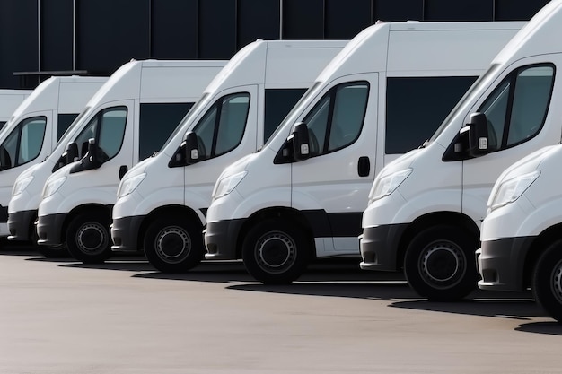 Transporting service company White delivery vans in row