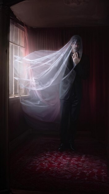 Photo trapped spirit screaming behind the veil