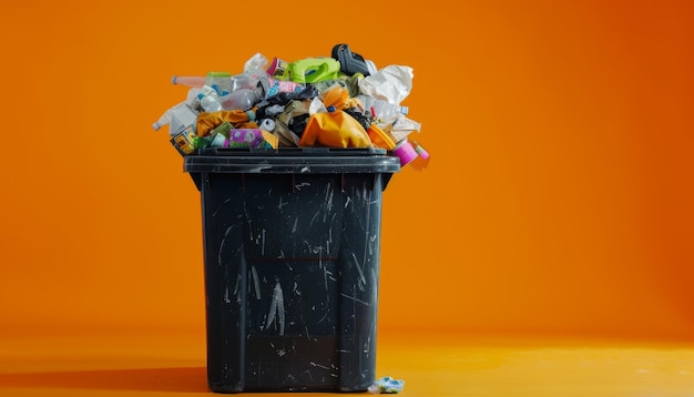 Trash bin filled with mixed trash Dumpster being full with garbage incorrect waste management idea