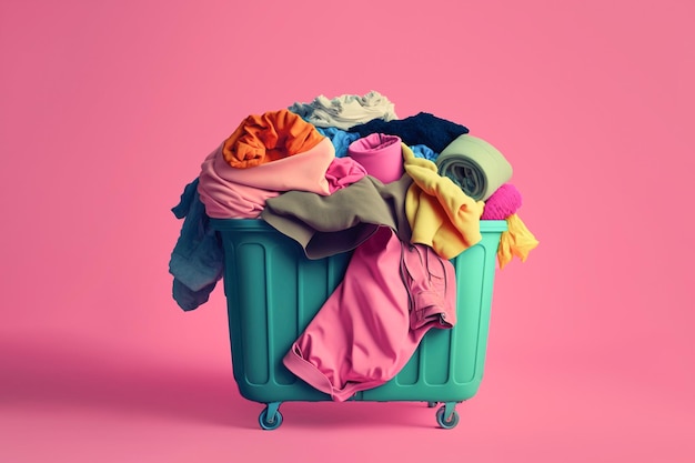 Trash can with pile of clothes Fashion harms the environment AI generated