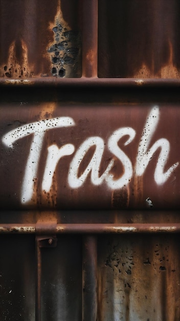 Trash spray painted on rusty metal