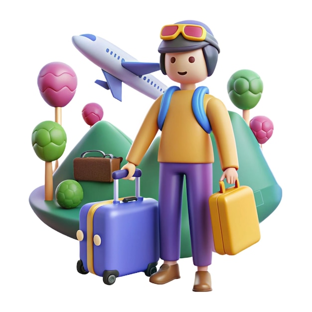 travel 3d cartoon style illustration