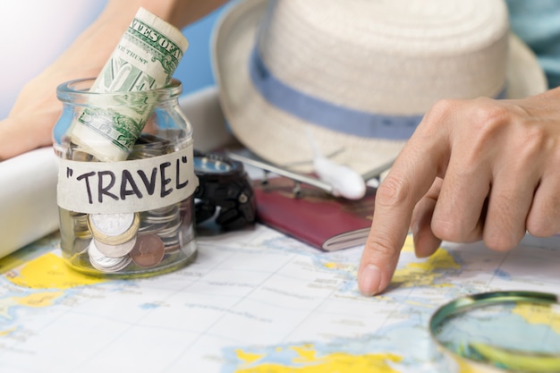 Photo travel budget and accessories for holiday