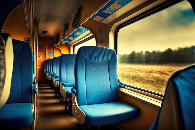 Travel by rail soft chairs in train interior car