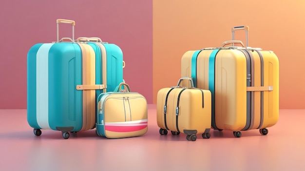 Travel Concept Suitcases in Airport 3D Rendering