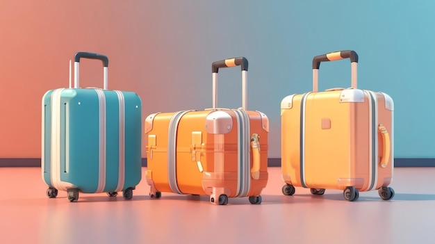 Travel Concept Suitcases in Airport 3D Rendering