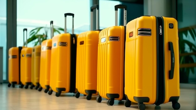 Travel Concept with luggage in Airport Black and Yellow Suitcases in Airport Terminal Generative AI