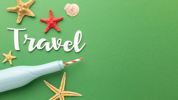 Travel concept with starfish and clouds