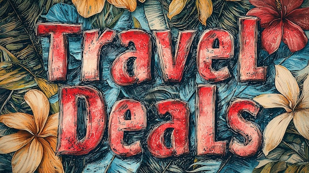 Photo travel deals highlighted by blooming florals on a textured background