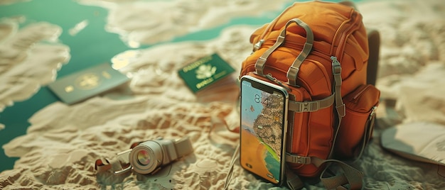 Travel Essentials Phone Passport and Backpack