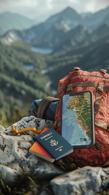 Travel Essentials Phone Passport and Backpack