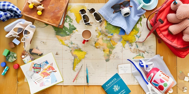 Travel Essentials and World Map