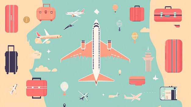 Photo travel flat design icons suitcases planes more vector