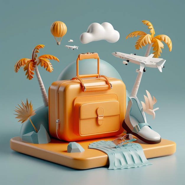 Travel Icon Concept Intricate D Rendering of Orange Suitcase on Table