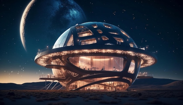 Travel to the illuminated galaxy explore nature futuristic architecture generated by AI