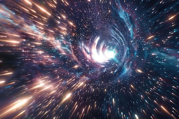 Photo travel at light speed through a wormhole to the end of space tunnel