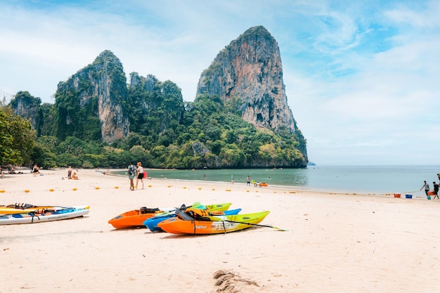 Travel sea and rocky mountains in Thailandsea and boat