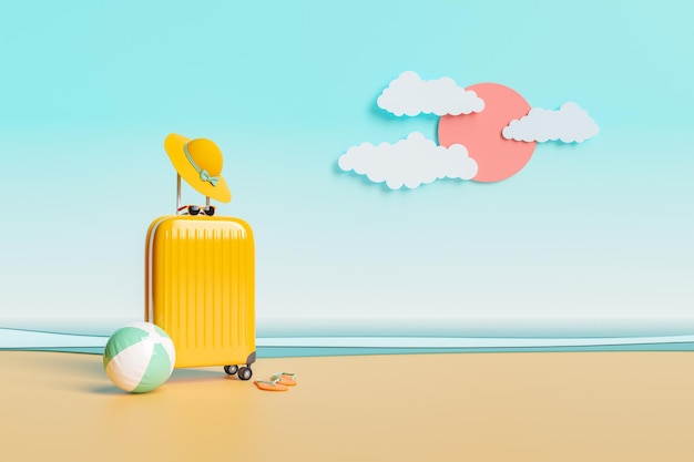 Travel suitcase on an artificial beach studio